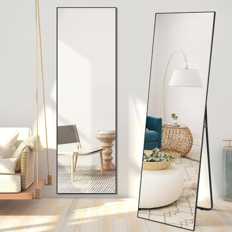 63"x20" Full Length Mirror with Stand, Large Body Mirror Hanging or Leaning Against Wall, Aluminum Alloy Wall Mirror