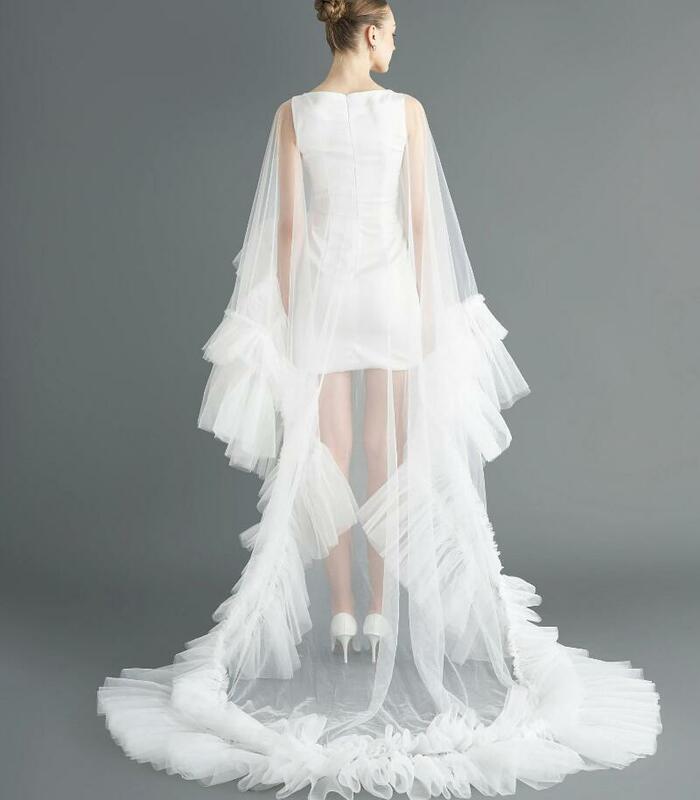 Chapel Ruffle Wedding Cape Veil / Tulle White Cape / Sheer Long Wedding Cape / Gift for Brid custom color