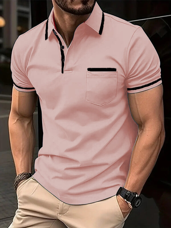 남성용 캐주얼 반팔 폴로 셔츠, 라펠 티셔츠, 통기성 의류, 사무실 패션, 여름