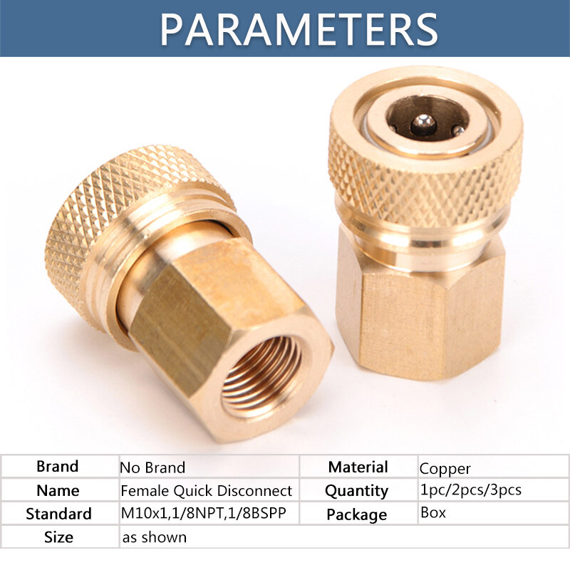 8mm Air Refilling Coupler Sockets Copper Fittings M10x1 1/8NPT 1/8BSPP Thread Female Quick Release Disconnect Thickened 3pcs/set