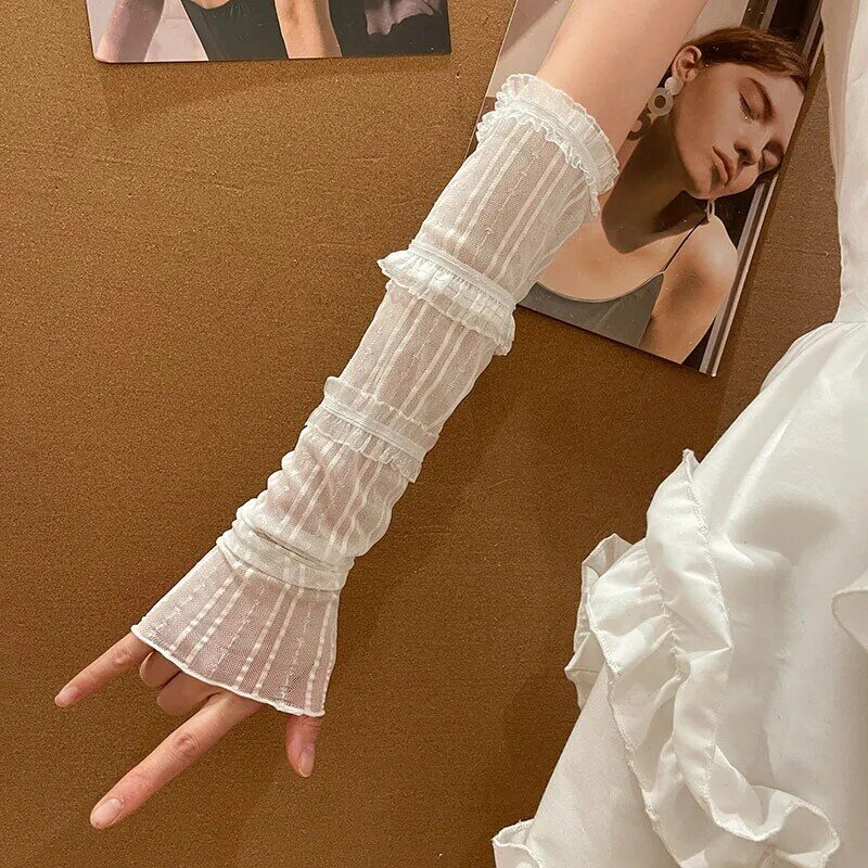 여성용 레이스 자외선 차단 암 슬리브, 얇은 통기성 긴 손 소매, 한국 Y2K 소녀 자외선 차단 슬리브, 신제품
