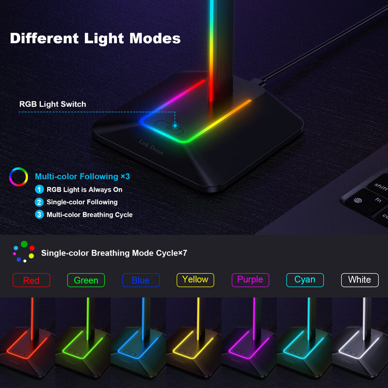 Link Dream RGB Lights Headphone Stand with Type-c USB Ports Headphone Holder for All Headsets Gamers Gaming PC Accessories Desk