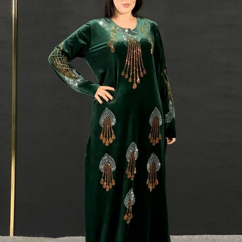 MD-Robes de soirée en velours africain pour femmes, manches longues, grande taille, Boubou Ankara, robe marocaine, vêtements pour dames, printemps 2023