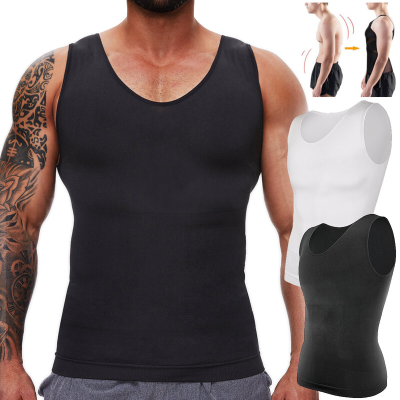 Camiseta moldeadora de compresión para hombre, ropa interior adelgazante, moldeadora de cuerpo, camisetas sin mangas, gynomastica, chaleco moldeador