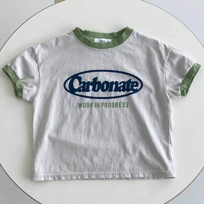 Camisetas de manga corta con estampado de letras para bebé, Tops informales para niño, Camiseta holgada para niño pequeño, camiseta de verano para niña 2023