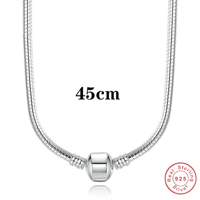 New 925 Silver color Necklace Simple Snake Necklace Fit Original Bone Charm Bead Pendant For Women Men DIY Jewelry Accessorie