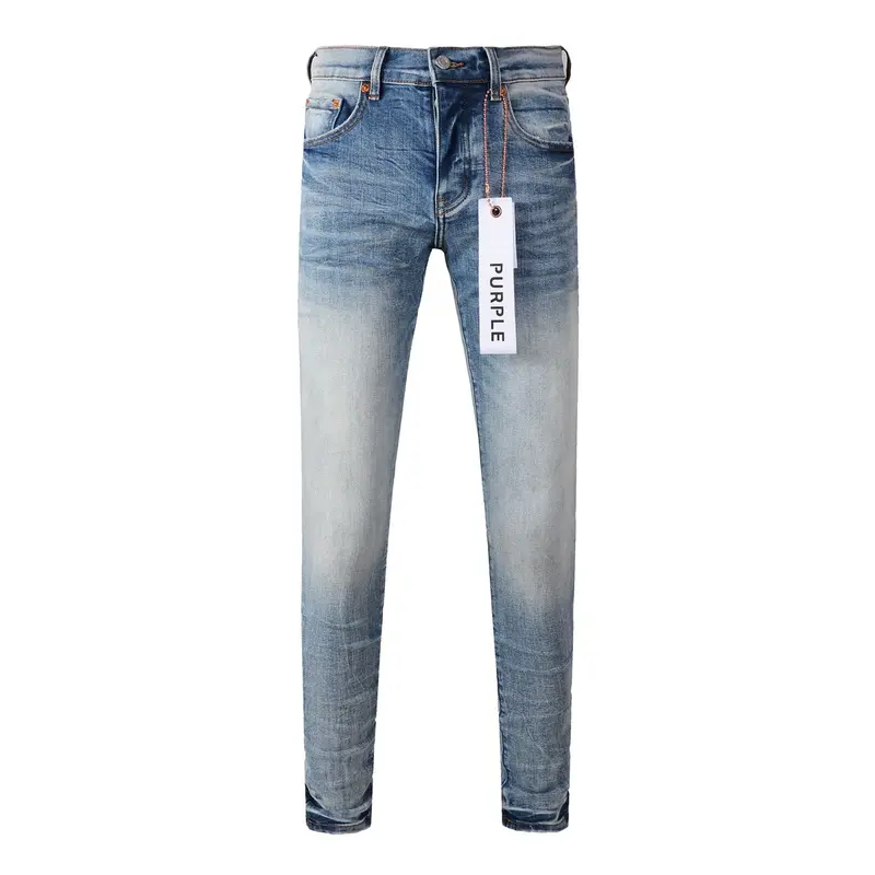 Jeans di marca viola moda di alta qualità high Street Blue Patch moda riparazione di alta qualità pantaloni Skinny in Denim a vita bassa