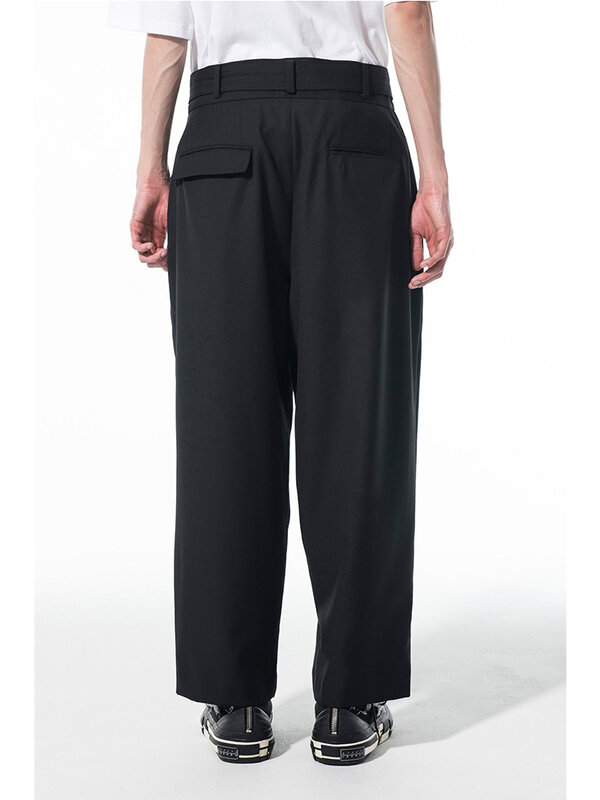 Pantalones Extra largos con decoración de cinturón, ropa informal para hombre, estilo japonés, yohji yamamoto, Unisex