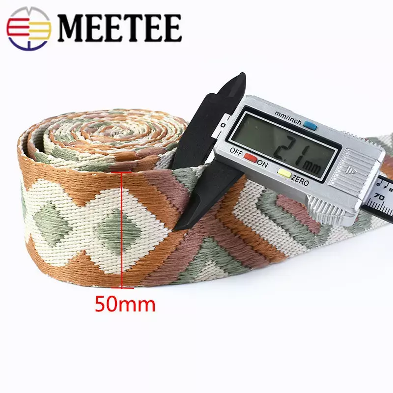 Poliéster Jacquard Webbing Bag Strap Belt, Tecido Padrão Ribbon Band, Garment costura Webbing, 50mm, 2mm de espessura, 3m