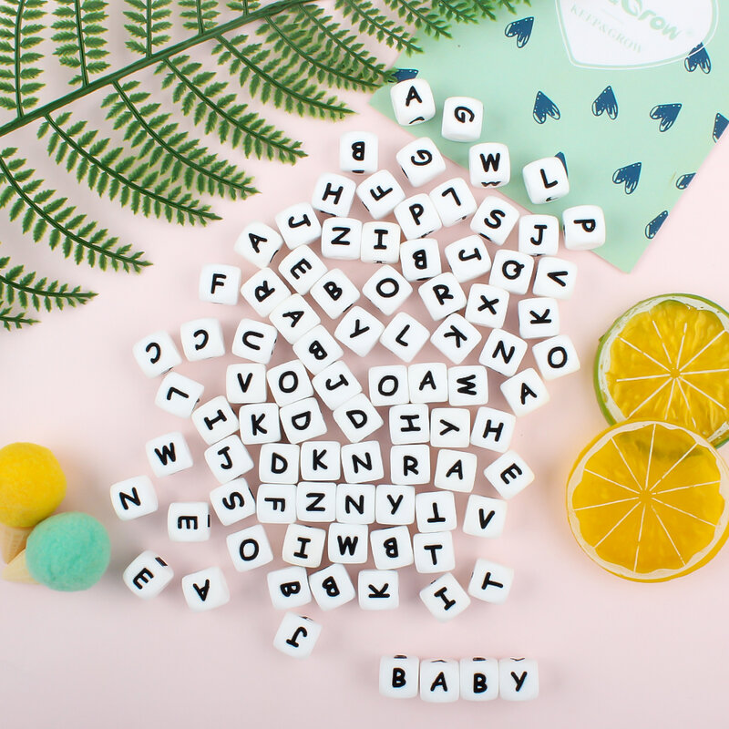 50Pcs Silicone Letter Beads 12mm Baby English Alphabet Beads Teether For Personalized Name DIY Pacifier Chain Clip Accessories