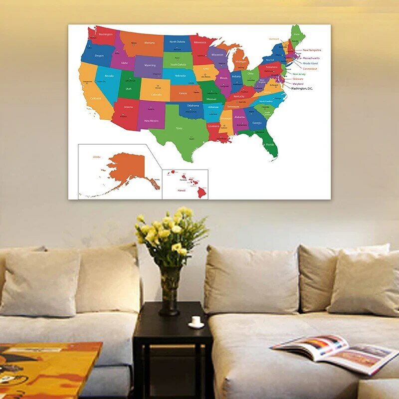 225*150cm estados unidos mapa da arte da parede posters e cópias não-tecido quadros em tela sala de estar decoração para casa material escolar