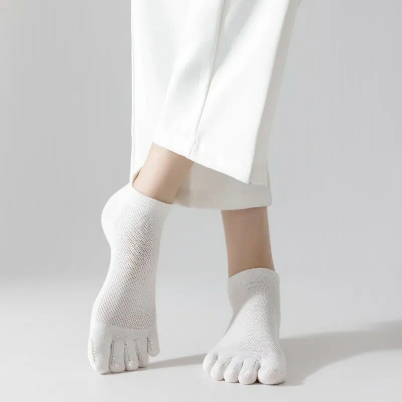 Носки женские с пятью пальцами, мягкие хлопковые дышащие сетчатые носки карамельных цветов с разрезом, спортивные уличные для девочек, 5 пар, на лето