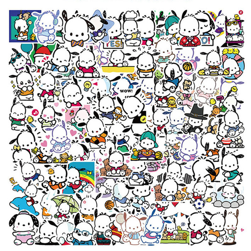 Engraçado Sanrio Anime Cartoon Adesivos para Crianças, Bonito Graffiti Decal Toy, Etiqueta do telefone, Skate, Guitarra, Kawaii Pochacco, 10 Pcs, 30 Pcs, 50 Pcs, 100Pcs