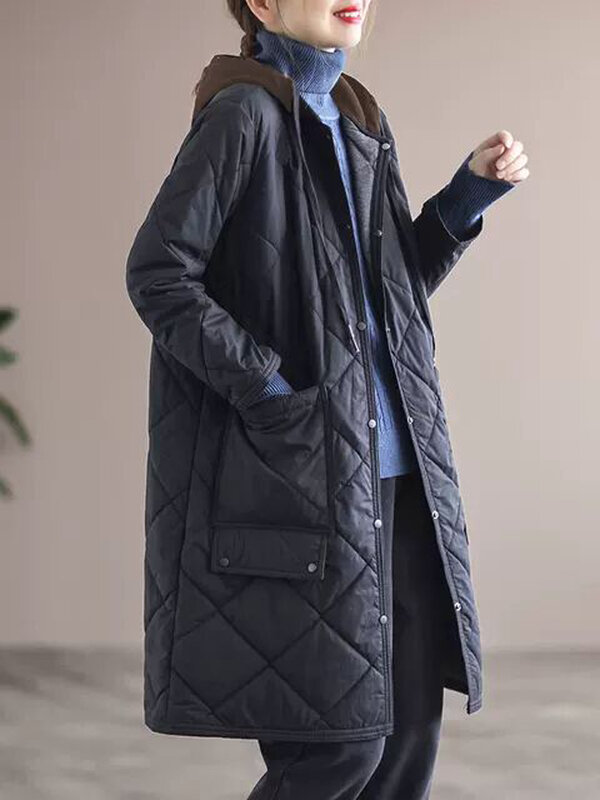 NYFS-Chaqueta holgada con capucha para mujer, abrigo grueso con una hilera de botones, estilo POLO, talla grande, invierno, 2023