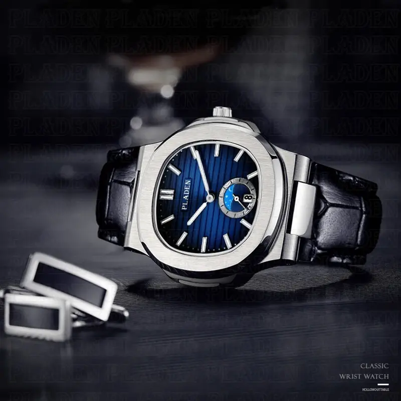 2021 nowe modne niebieskie męskie zegarki człowiek Top marka skóra Luminous wodoodporny Sport kwarcowy zegarek dla mężczyzn Relogio Masculino XFCS