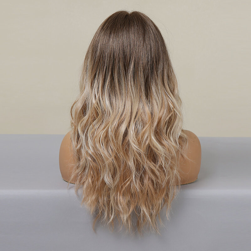 Длинные парики из синтетических волос Блонд-коричневого цвета, парики средней длины с волнистыми волосами и эффектом омбре, парик из Т-образной сетки для женщин, термостойкий парик для косплея