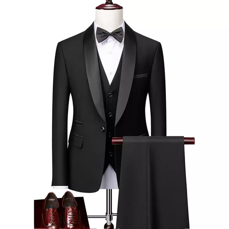 Jas Prom Tuksedo Slim Fit Formal 3 Buah Set Ketat Pria/Blazer Pernikahan Pengantin Pria Jaket Mantel Celana Rompi Kualitas Tinggi