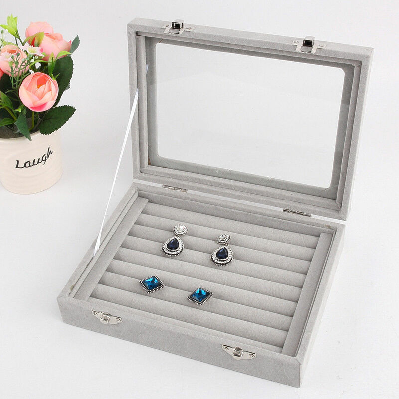Beludru Rrings Kotak Perhiasan Tampilan Peti Mati Penyimpanan Organizer Cincin Anting Kotak Kasus Kotak Perhiasan