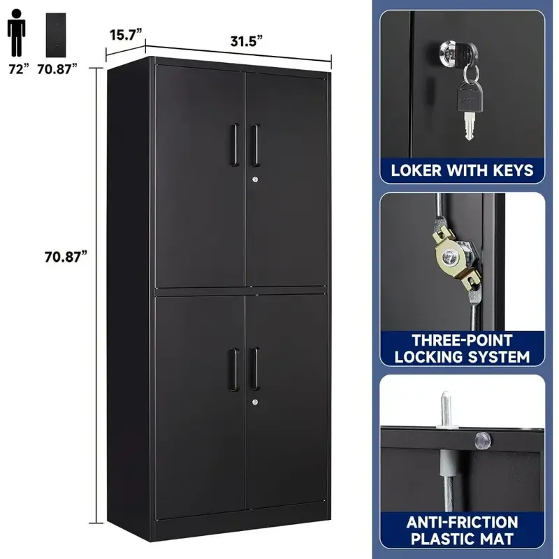 Metal Storage Locking Cabinet with 4 Doors and 2 Adjustable Shelves,71" Lockable Garage Tall Steel Cabinet