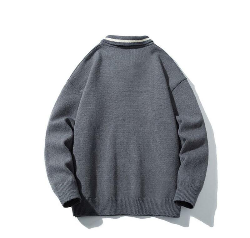 2023 autunno inverno nuovo giapponese tinta unita Polo uomo donna Pullover maglione maglieria moda Casual Top Flip Collar 5Xl