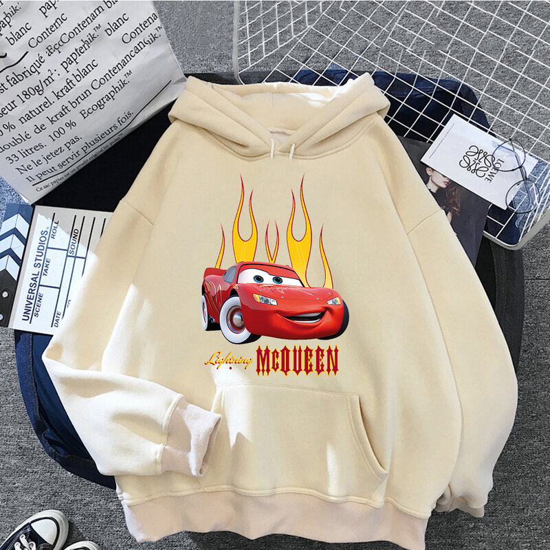 Hoodie Mobil Lightning McQueen pakaian Pullover Kawaii Jasmine Vintage wanita hoodie Sweatshirt bertudung kartun atasan estetika Harajuku