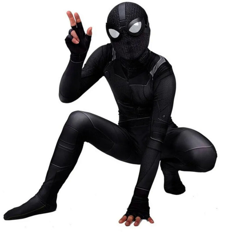 Costume d'Halloween Noir Spidercosplay pour Adulte et Enfant, Combinaison de ix, Stealth, Zentai Trempé