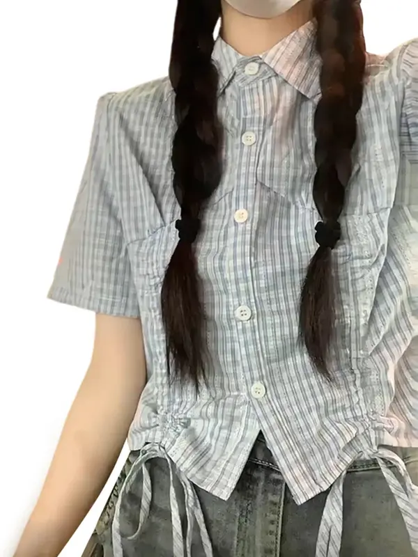 Camicia da donna di strada di moda di base semplice camicia Casual allentata sottile da donna Chicly Summer New Vintage Stripe allentata da donna