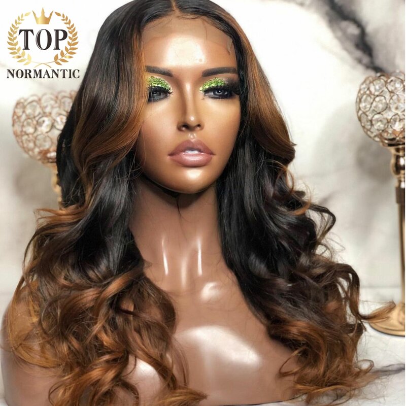 Topnormatic Wig rambut Ombre warna 13x6 Wig rambut Brasil untuk wanita Wig penutupan renda rambut manusia Remy tanpa lem dengan garis rambut bawaan