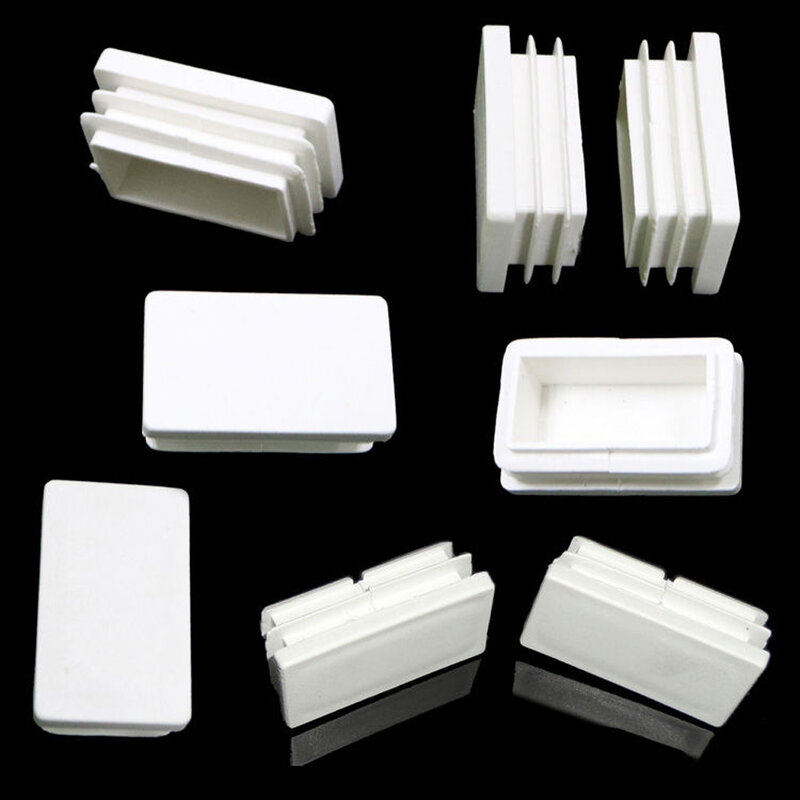 2/4/10pcs White Plastic Rectangle Blanking End Cap Tube Pipe Box Section Inserts Plug Bung 10x20-100x200mm Chair Leg Dust Cover