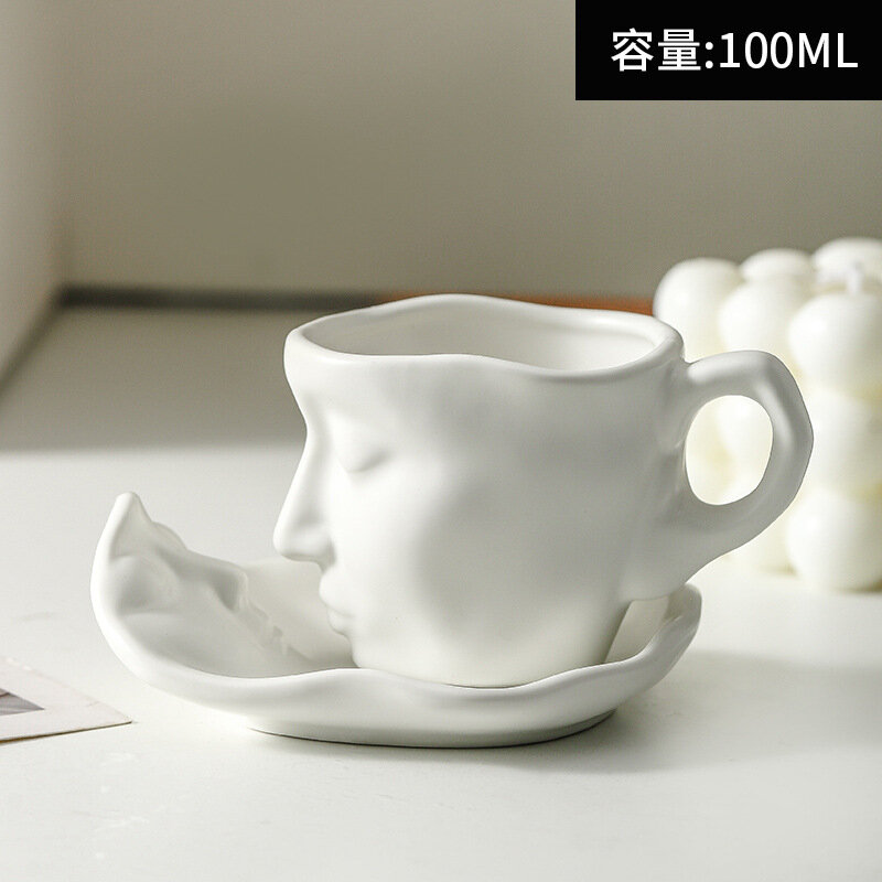 Vendita calda arte astratta Design tazze e piattini viso umano moda creativa tazza di ceramica per regalo ufficio casa tazze tazze da caffè