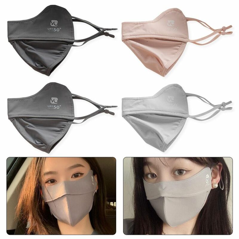 1Pcs Sun Protection Face Mask New Driving Ice Silk Face Shield Solid Color Anti-UV Summer Sunscreen Mask
