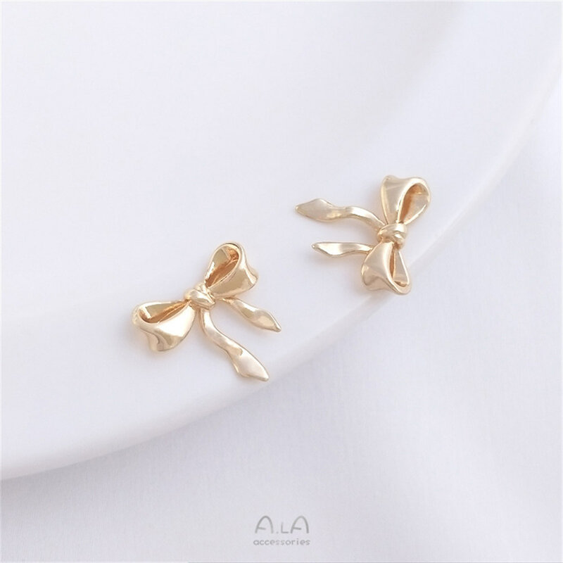 14K gold covered smooth three-dimensional bow pendant handmade diy chain earrings Pendant ornaments hanging ornaments