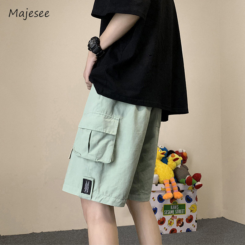 Short cargo monochrome multi-poches pour hommes, tout match, longueur au genou, style japonais populaire, confortable, décontracté, adolescents, rue haute, été