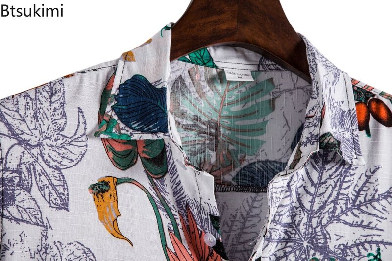 Camisa estampada floral estilo havaiano masculina, manga curta, de peito único, casual com lapela, moda de streetwear masculina, moda verão, 2024