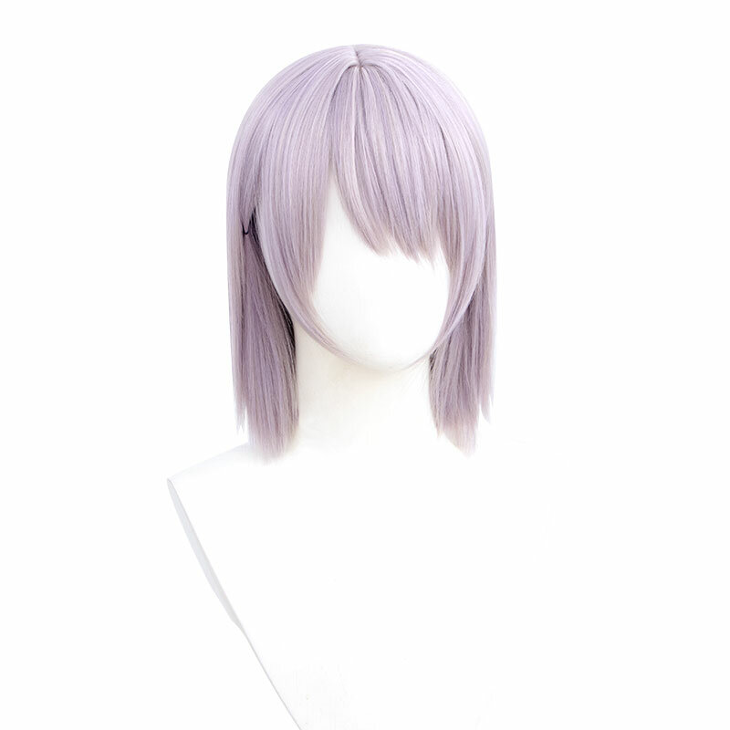 Peluca de Cosplay de Anime para hombre y mujer, pelo corto de color púrpura claro con pendiente, Kiga, resistente al calor, ideal para fiesta de Halloween, incluye gorro, 35cm
