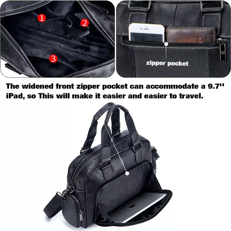 Męska skórzana teczka BULLCAPTAIN może być używana do 14-Cal laptopa biznes torebka na ramię Messenger wygodne torby podróżne