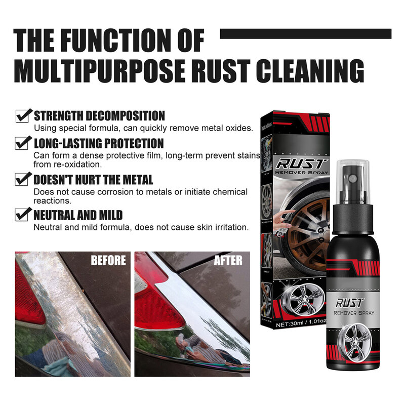 30/100M ยับยั้งสนิม Rust Remover Derusting สเปรย์รถทำความสะอาดโลหะ Chrome สีทำความสะอาด Anti-Rust น้ำมันหล่อลื่น