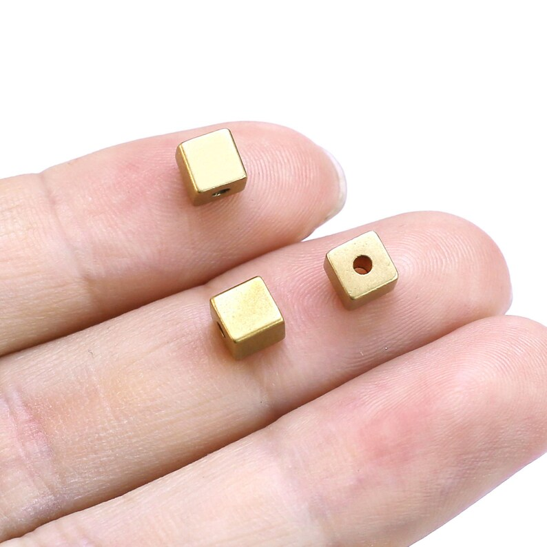 20pcs Brass Square Beads, Cube Square Sliders, Raw Brass Spacers, Jewelry Making, Bracelet Beading, 5x5mm R2634