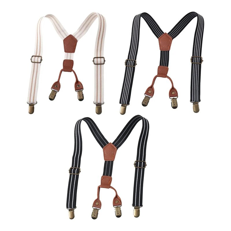 Kids Suspenders with Strong Clips Striped Pattern Elastic Straps Y Shape Braces for Outfit Costume Wedding Clothes Accessories