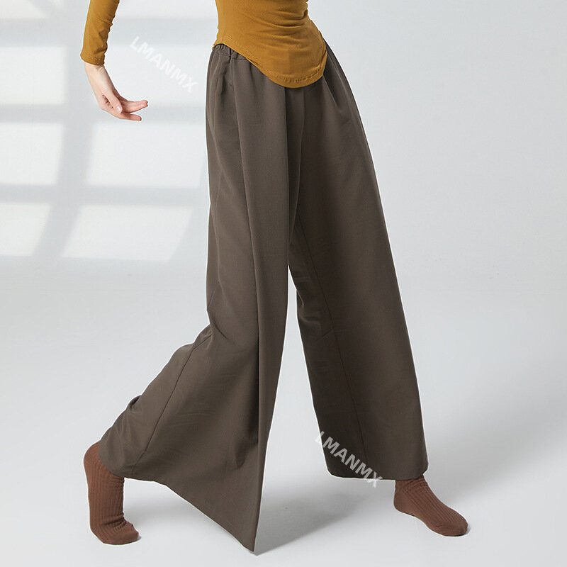 Women Modern Dance Pants Loose Fitting Wide Leg Trousers Daily Solid Color Practice Clothing Elastic Waistline Flowy Skirt Pants