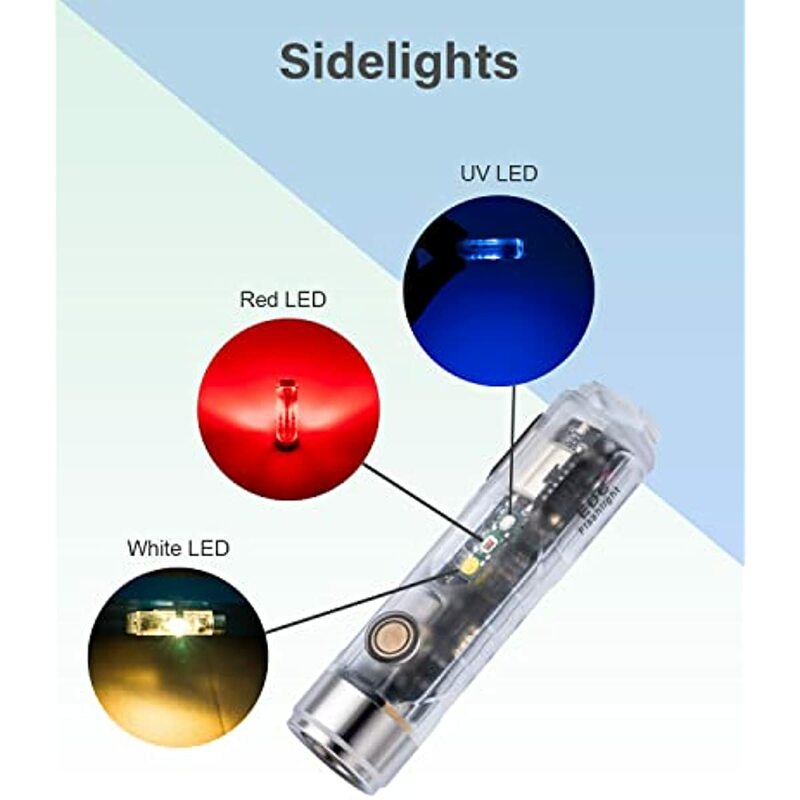 Rovyvon 650LM A8แบบชาร์จไฟได้ของ Aurora สีขาวนวลตาพร้อมคลิปหนีบกระเป๋าแม่เหล็กและฐานหางมีสีแดง/ขาว/365nm