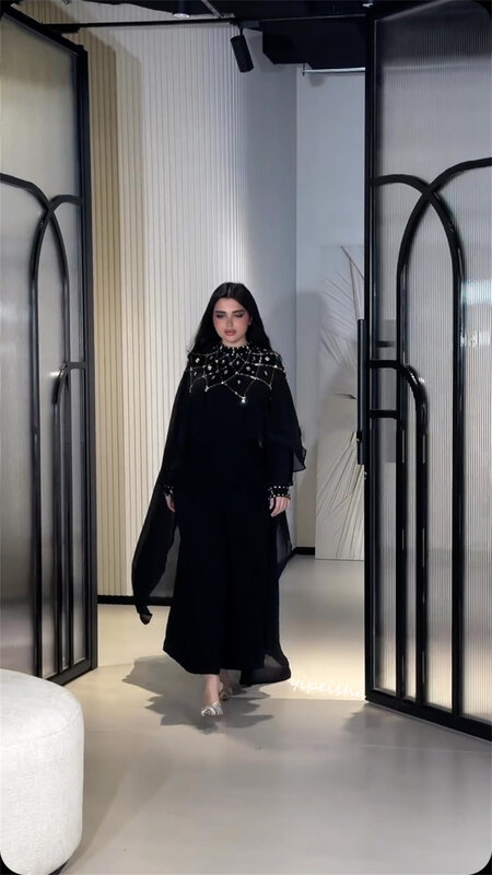 Женское коктейльное платье с бисером, дизайнерское ТРАПЕЦИЕВИДНОЕ ПЛАТЬЕ средней длины с высоким воротником на заказ, Саудовская Аравия