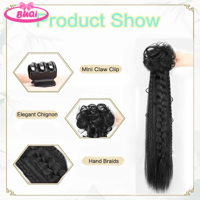 BUQI Long Hair Ponytail New Chinese Style Hair knitting Han Suit Ancient Style Long Braid Clip Low Ponytail Hanfu Hair Extension