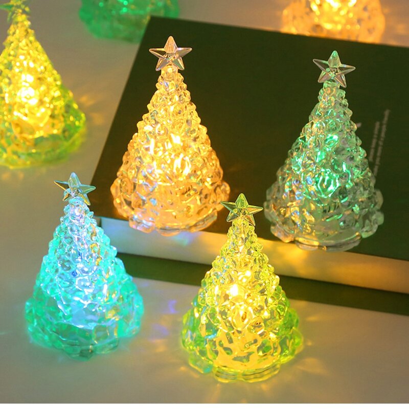 Lampada di cristallo trasparente per albero di natale atmosfera luminosa albero di natale luce notturna colorata LED Xms Eve Candle Lights