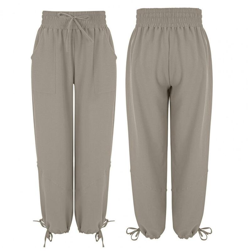 Приятные для кожи тканевые брюки с высокой эластичной талией широкие женские брюки с глубоким шаговым швом мягкие карманы с завязками на щиколотке для дам