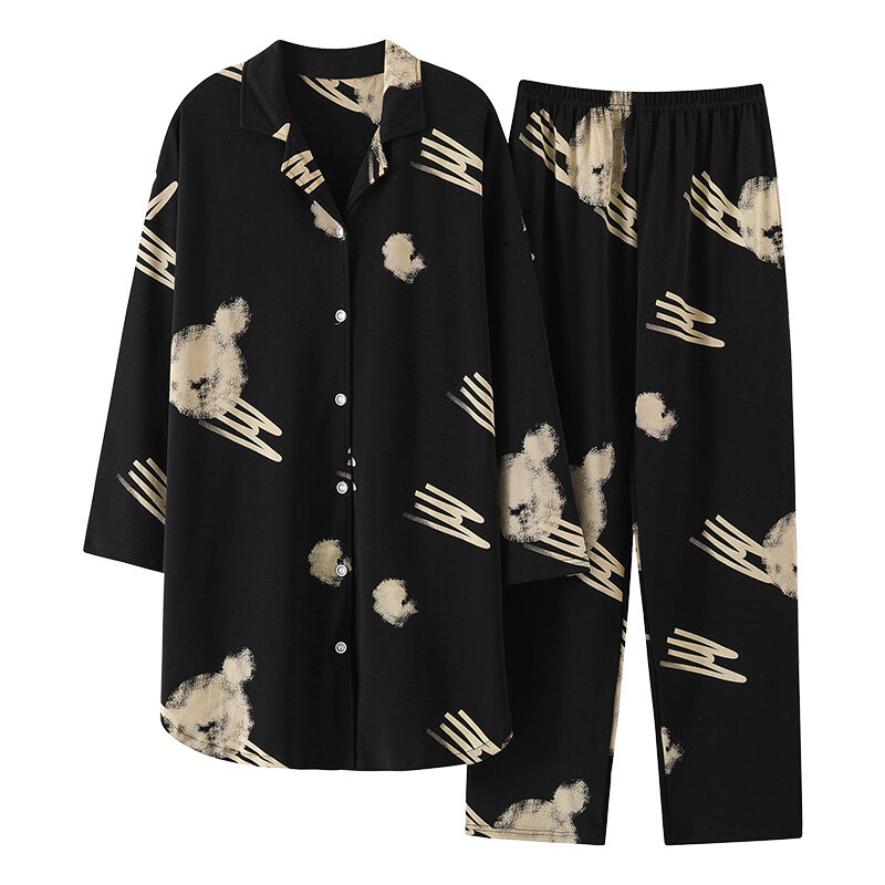 Высококачественный Женский пижамный комплект, одежда для сна большого размера, Женская домашняя одежда с длинным рукавом