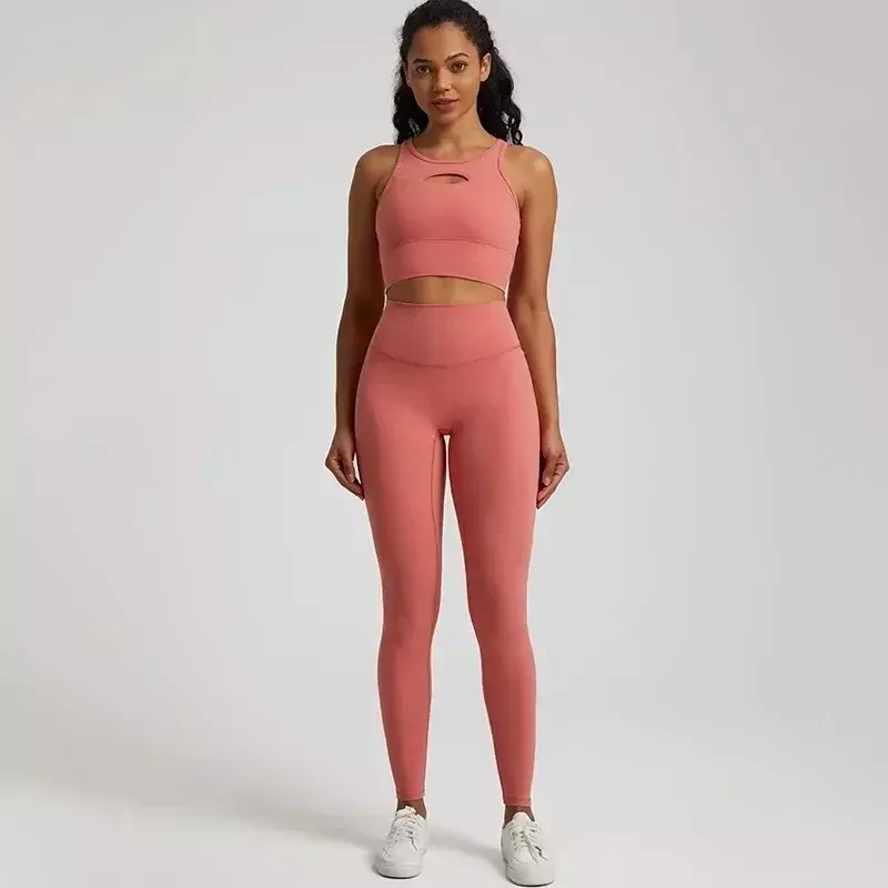 Lemon Women Soft Gym Fitness Yoga Set Legging Short Sleeve Cutout Back Top 2pc Suit Comprehensive Training Jog Women Round Neck