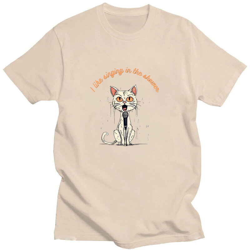 용수철 고양이 샤워 티셔츠, 한국 스타일 만화 티셔츠, 반팔 O넥 만화 티셔츠, 로파 옴브레 코튼 의류, 여름
