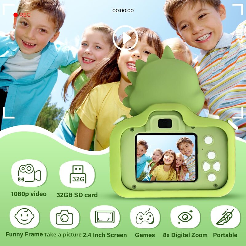 Kamera Digital Mini anak-anak, Set mainan pendidikan kamera Digital 1080p hadiah ulang tahun vokal untuk anak laki-laki dan perempuan