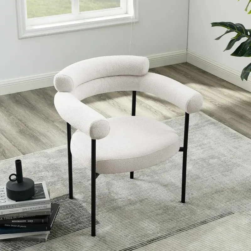 Kursi sisi makan, kursi samping dengan lapisan kain tenun Modern, kursi dapur, kursi pengerjaan indah dengan kaki logam untuk